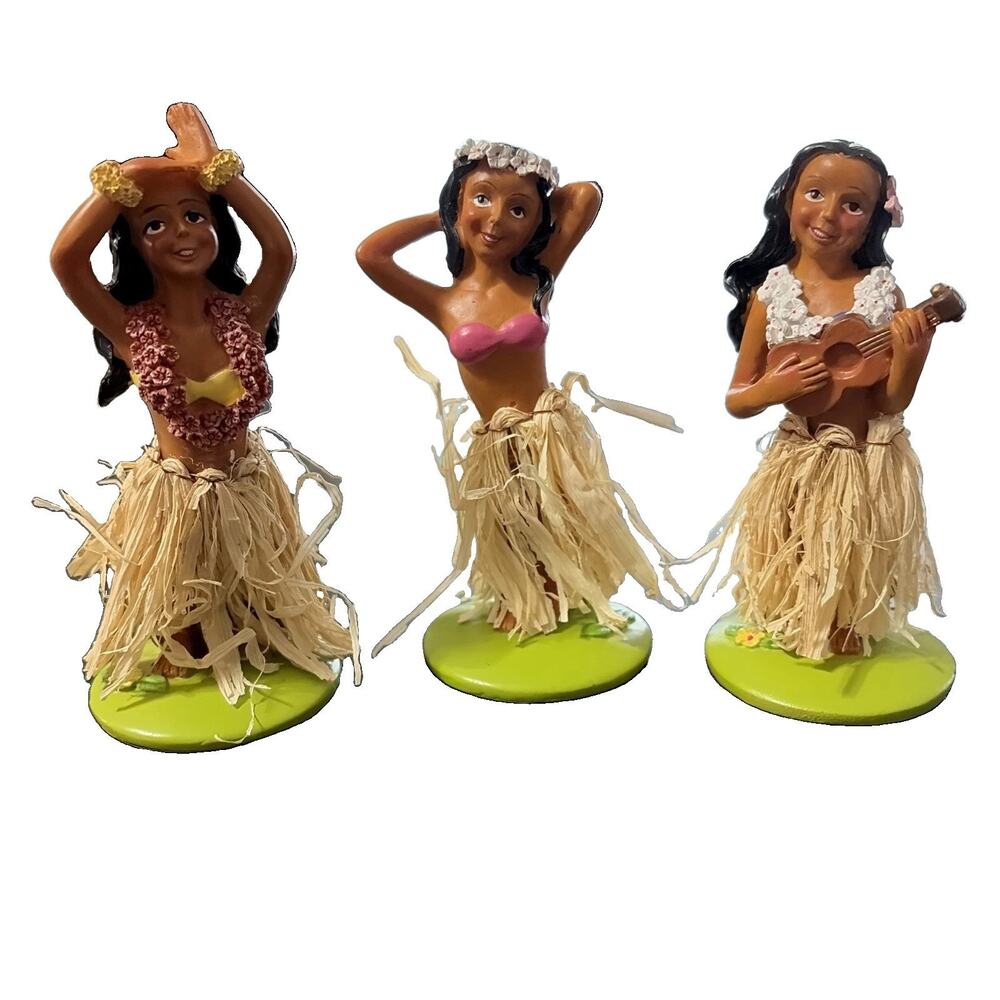 Car Dashboard Hawaiian Hula Dancer Bobble Nodder Dancing Girls Figure Lot Of 3